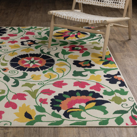 Oriental Weavers Havana Indoor/Outdoor Rug - HAV10-3'3" x 5' - in Ivory/Multi - Vintage Bohemian Style, Water, Stain and Fade Resistant, Hose Clean, Patio, Outdoor Living Area Rug