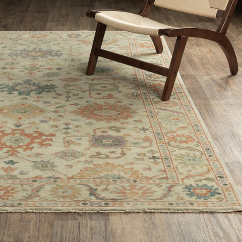 Oriental Weavers Palace Hand-Made Wool Area Rug - 10308-8' x 10' - in Beige/Green - Vintage Inspired, Hand-Made Wool Rugs, Dining, Living Room Rug