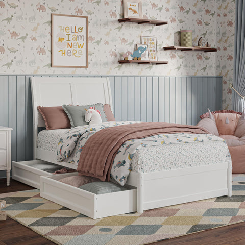 AFI, Andorra Twin Platform Bed with Panel Footboard & Storage Drawers, White