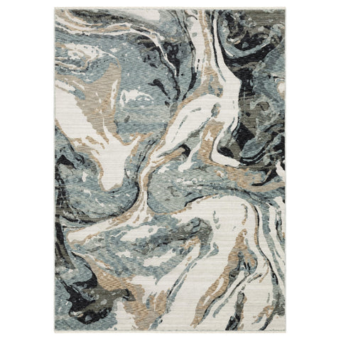 Oriental Weavers Echo Area Rug - ECH07-3'3" x 5' - in Steel Blue/Ivory - Modern Style, Stain Resistant, Family and Pet Friendly, Entrway, Bedroom Rug