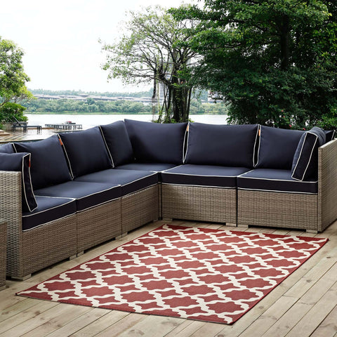 Modway Cerelia Moroccan Trellis 8x10 Indoor and Outdoor In Red and Beige