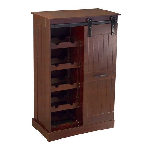 northbeam Oxford Bar Cabinet Wine – Sliding Door Wine Rack for 10 Bottles, 3 Storage Shelves, Locking Latch, Rustic Espresso Finish, Easy Assembly