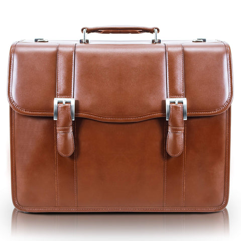 McKlein, V Series, FLOURNOY, Top Grain Cowhide Leather, 15" Leather Double Compartment Laptop Briefcase, Brown (85954)