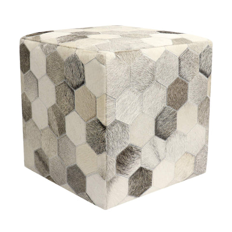 Pasargad Home Galaxy Collection Geometric Cowhide Ottoman Pouf, 18" Silver