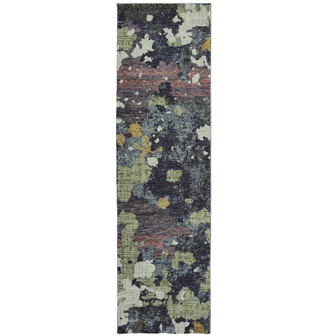 Oriental Weavers Evolution Area Rug - 8029A - 2'3" x 8' - in Navy/Green - Modern Style, Stain Resistant, Family and Pet Friendly, Entryway, Hallway Runner Rug