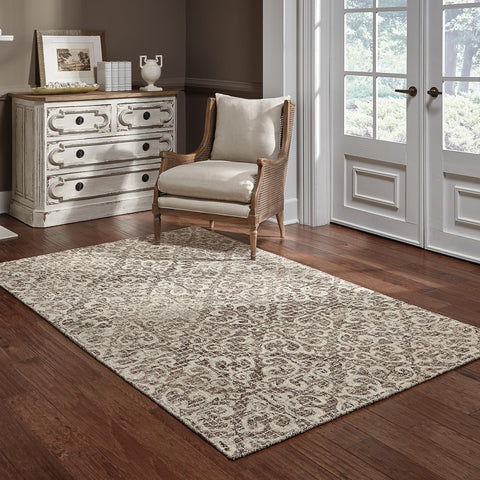 Oriental Weavers Tallavera Hand-Made Wool Area Rug - 55607-10' x 13' - in Brown/Ivory - Global Style, Hand-Made Wool Rugs, Family, Dining, Living Room Rug