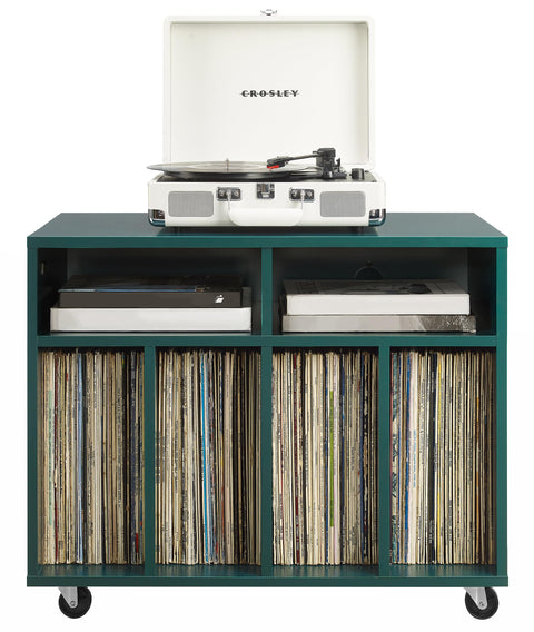 Crosley Furniture Carlo Rolling Record Storage Console, Mobile Turntable Stand, Vinyl Records Holder, Dark Teal