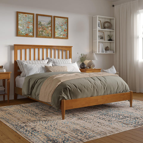 AFI, Becket Queen Solid Wood Low Profile Platform Bed, Light Toffee