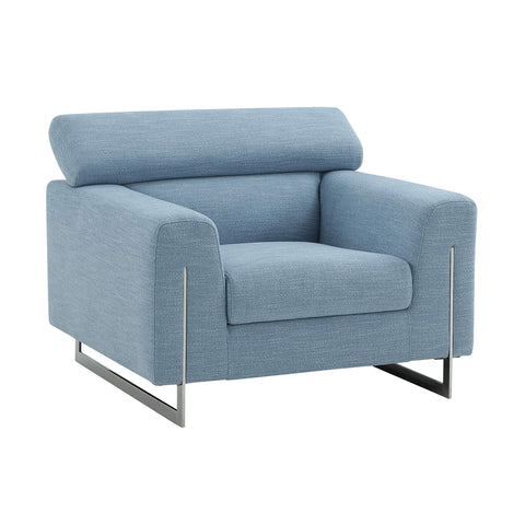 Pasargad Home Serena Modern Blue Lounge Chair, Stainless Steel Legs with Adjustable Headrest