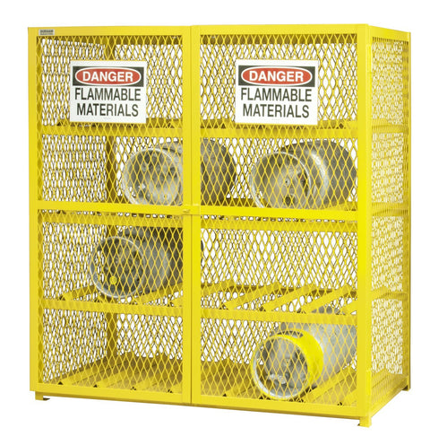 Durham Steel/Iron Horizontal Cylinder Storage Cabinet, EGCC16-50, 16 Cylinder Capacity, 30" Length x 60" Width x 71-3/4" Height, Yellow Powder Coat Finish