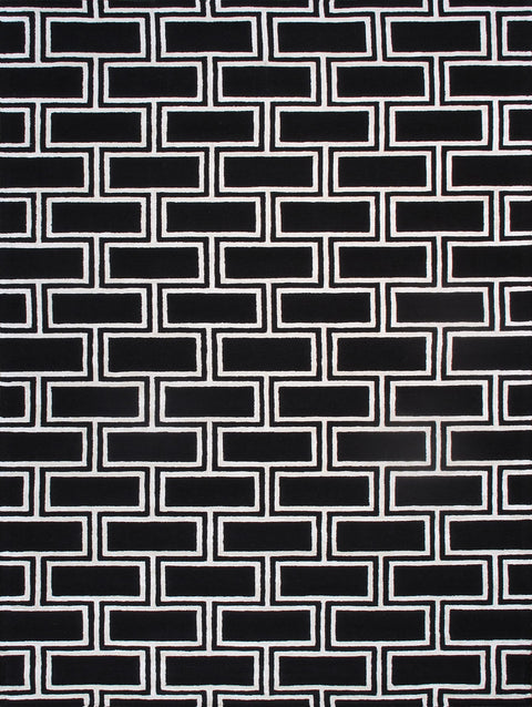 Pasargad Home Edgy Collection Hand-Tufted Black/Ivory Bsilk & Wool Geometric Edgy Area Rug with Cotton Backing-12' 0'' X 15' 0''