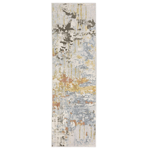 Oriental Weavers Caravan Area Rug - 1340W - 2'3" x 7'6" - in Grey/Blue - Modern Style, Stain Resistant, Family and Pet Friendly, Entryway, Hallway Runner Rug