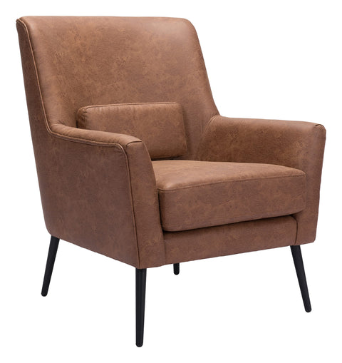 Zuo Ontario Accent Chair Vintage Brown, Brown Accent Chair, Modern Style, Faux Leather, Plush and Durable Faux Leather Fabric, Plywood, Indoor Living, 29.9" W x 34.3" D x 36.2" H, Non-Stackable