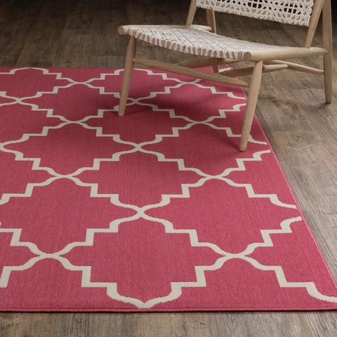Oriental Weavers Havana Indoor/Outdoor Rug - HAV11-3'3" x 5' - in Pink/Ivory - Classic Casual Style, Water, Stain and Fade Resistant, Hose Clean, Patio, Outdoor Living Area Rug