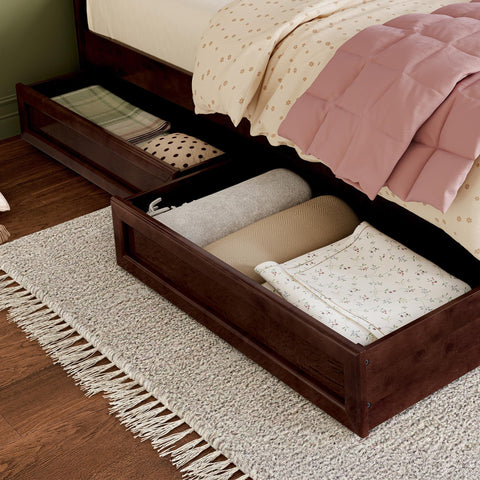 AFI Twin-Full Solid Wood Mid-Century Modern Under Bed Storage Drawers in Walnut