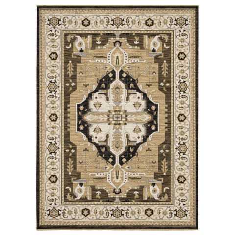 Oriental Weavers Acacia Machine Woven Area Rug - ACA08-9'10" x 12'10" - in Tan/Black - Traditional Style Living Room, Family Room, Dining Room Rug