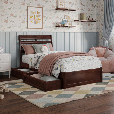 AFI, Emelie Twin Platform Bed with Panel Footboard and Storage Drawers, Walnut