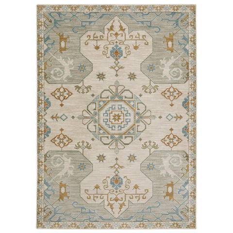 Oriental Weavers Maeve Area Rug - MAE09-2'3" x 7'6" - in Beige/Grey - Vintage Inspired, Stain Resistant, Family and Pet Friendly, Entryway, Hallway Runner Rug