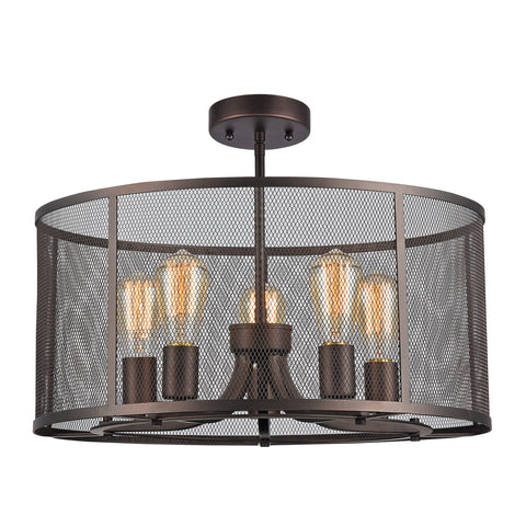 Chloe Lighting Lorry Industrial 5 Light Rubbed Bronze Semi-Flush 20" Wide