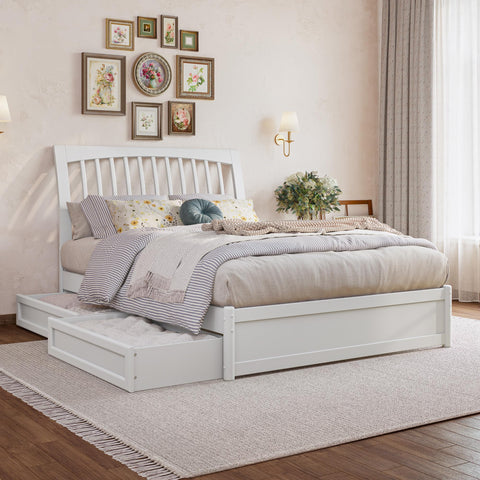 AFI Roslyn Full Platform Bed with Panel Footboard & 2 Storage Drawers in White