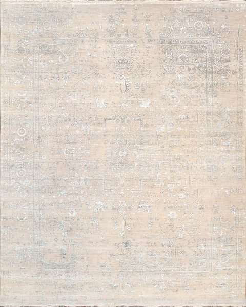Pasargad Home Transitional Collection Hand-Knotted Beige/Blue Living Room Area Rug- 8' 0'' X 9' 8''