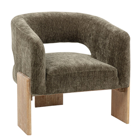 Moti Tess Accent Chair in Modern Garden Green Ribbed Linen on Solid Wood