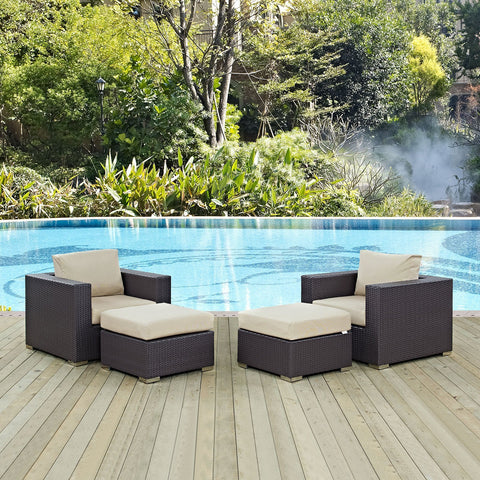Modway Convene Wicker Rattan 4-Piece Outdoor Patio Furniture Set in Espresso Beige