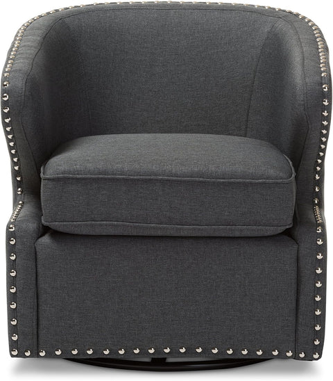 Baxton Studio Finley Mid Century Modern Fabric Upholstered Swivel Armchair, Grey