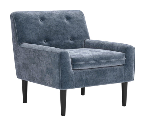 Zuo Frankfurt Armchair Gray, Gray Accent Chair, Modern Style, Velvet, Soft and Smooth Velvet Fabric, Plywood, Indoor Living, 29.1" W x 32.1" D x 29.9" H, Non-Stackable