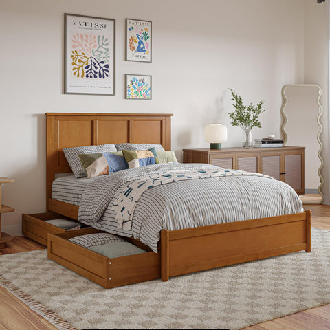 AFI, Felicity Full Platform Bed with Panel Footboard & Storage Drawers, Light Toffee