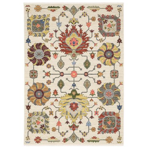 Oriental Weavers Lucca Wool Blend Area Rug - 8111W - 9'10" x 12'10" - in Ivory/Multi - Vintage Inspired, Wool Blend, Family, Dining, Living Room Rug