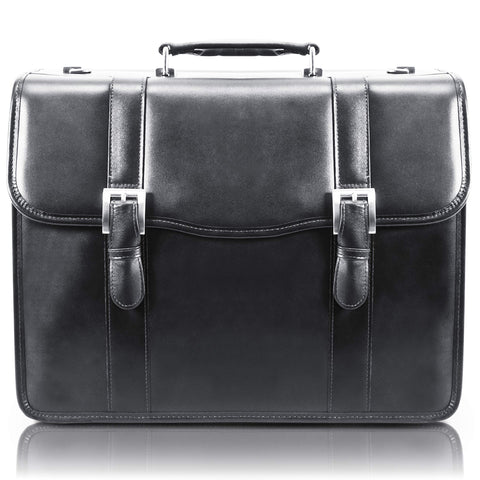 McKlein, V Series, FLOURNOY, Top Grain Cowhide Leather, 15" Leather Double Compartment Laptop Briefcase, Black (85955)
