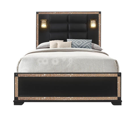 MBY Blake Black-Gold Queen Bed W/Lamps