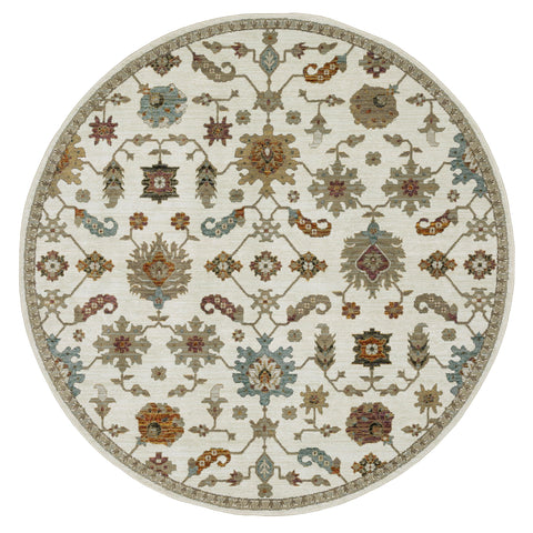 Oriental Weavers Andorra Area Rug - 2419B - 7'10" Round - in Ivory/Multi - Vintage Inspired, Stain Resistant, Family and Pet Friendly, Dining Room Rug