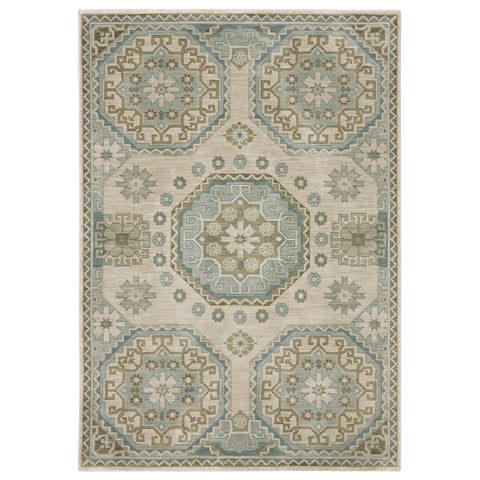 Oriental Weavers Maeve Area Rug - MAE03-2'3" x 7'6" - in Beige/Teal - Vintage Inspired, Stain Resistant, Family and Pet Friendly, Entryway, Hallway Runner Rug