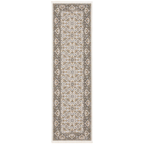 Oriental Weavers Maharaja Area Rug - 2061N - 2'3" x 7'6" - in Ivory/Grey - Vintage Inspired, Stain Resistant, Family and Pet Friendly, Entryway, Hallway Runner Rug
