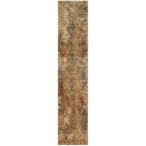 Oriental Weavers Andorra Area Rug - 6845D - 2'6" x 12' - in Gold/Brown - Vintage Inspired, Stain Resistant, Family and Pet Friendly, Entryway, Hallway Runner Rug