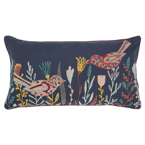 Rizzy Home Botanical with Birds 14" x 26" Down Pillow w/Multi-Color Cover