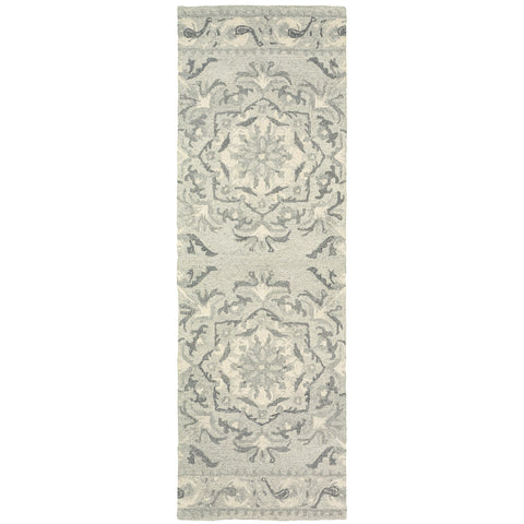 Oriental Weavers Craft Hand-Made Wool Area Rug - 93001-2'6" x 8' - in Ash/Ivory - Scandinavian Inspired, Hand-Made Wool Rugs, Entryway, Hallway Runner Rug