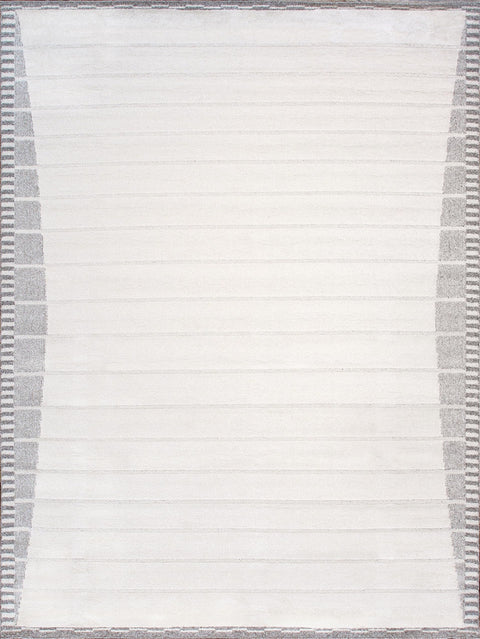 Pasargad Home Sutton Collection Striped Rug- Soft Polypropylene & Polyester Living Room, Bedroom, Home Area Rug, 12' 0" X 15' 0", Ivory/Grey
