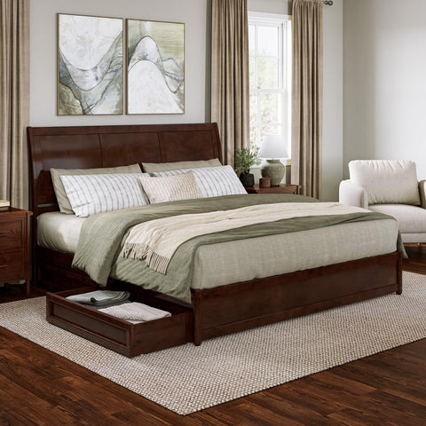 AFI, Andorra King Platform Bed with Panel Footboard & Storage Drawers, Walnut