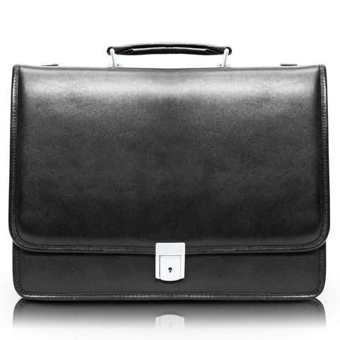 McKlein, I Series, RIVER NORTH, Full Grain Cashmere Napa Leather, 15" Leather Triple Compartment Laptop Briefcase, Black (43555)
