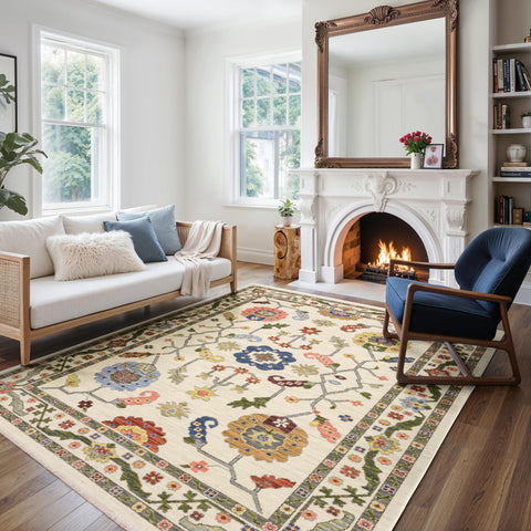 Oriental Weavers Lucca Wool Blend Area Rug - 5506W - 9'10" x 12'10" - in Ivory/Multi - Vintage Inspired, Wool Blend, Family, Dining, Living Room Rug
