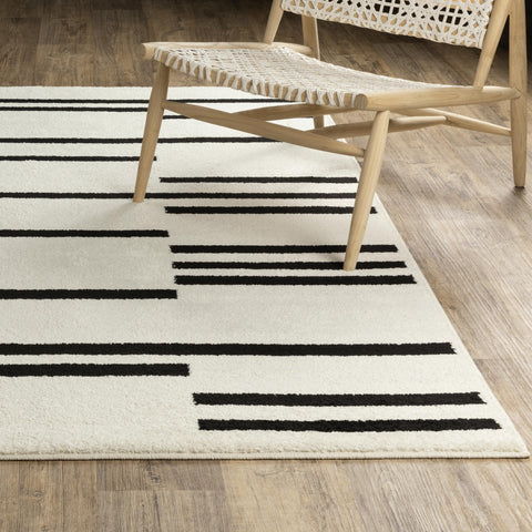 Oriental Weavers Row Quinn QUI10 - Machine Woven Area Rug - 2' x 7' - in Beige/Black - Modern Style Hallway, Entryway, Kitchen, Bathroom Rug