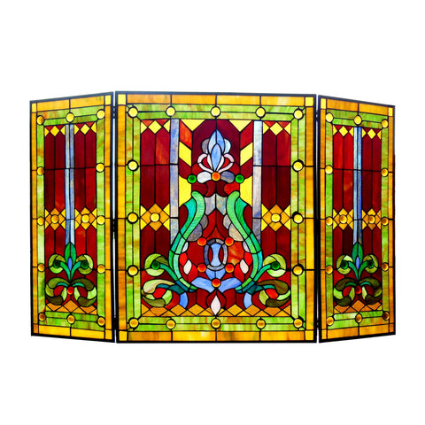 Chloe Lighting CH1F323RV44-GFS Folding Victorian Wide Tiffany-Glass Fireplace Screen (3 Pieces), 44"