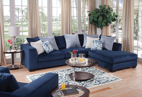 American Furniture Classics Model 8-A317V8-K Casual Comfort Series Blue L Shaped Sectional Sofa with 8 Back Pillows and 4 Accent Pillows
