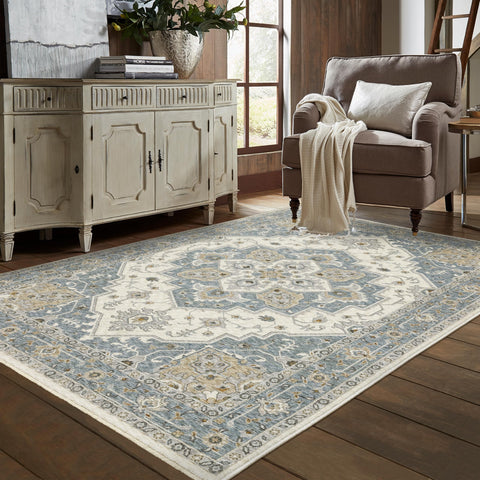 Oriental Weavers Maharaja Area Rug - 051F1-9'10" x 12'10" - in Blue/Ivory - Vintage Inspired, Stain Resistant, Family and Pet Friendly, Family, Dining, Living Room Rug
