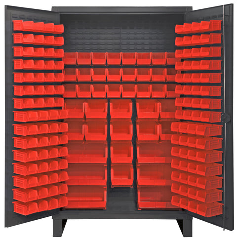 Durham HDC48-162-1795 Lockable Cabinet with 162 Red Hook-On Bins, 48" Wide, 12 Gauge