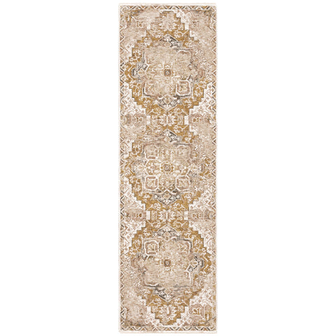 Oriental Weavers Maharaja Area Rug - 661C1-2'3" x 7'6" - in Gold/Ivory - Vintage Inspired, Stain Resistant, Family and Pet Friendly, Entryway, Hallway Runner Rug