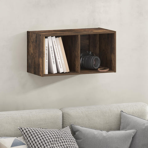 Furinno FANO 2-Cube Floating Shelves for Wall, Standing Bookshelf, Horizontal or Vertical, for Living Room, Study Room, Amber Pine